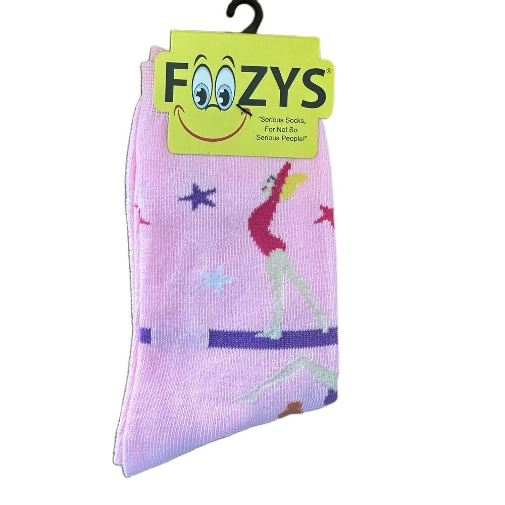 NWT Foozys Pink Novelty Gymnastics Pattern Fun Socks Womens One Size